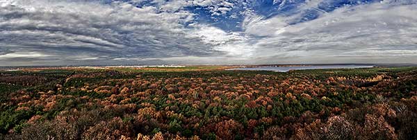 Rundblick vom Müggelturm von Grünau über Müggelsee bis Teufelssee
