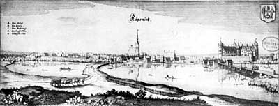 Kupferstich von Köpenick um 1652 mit Renaissance-Jagdschloß